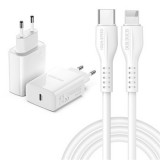 Tinklo įkroviklis 220V USB C 20W + USB C - iPhone 8pin (lightning) kabelis 1m greito krovimo (QC3.0) Dux Ducis C60